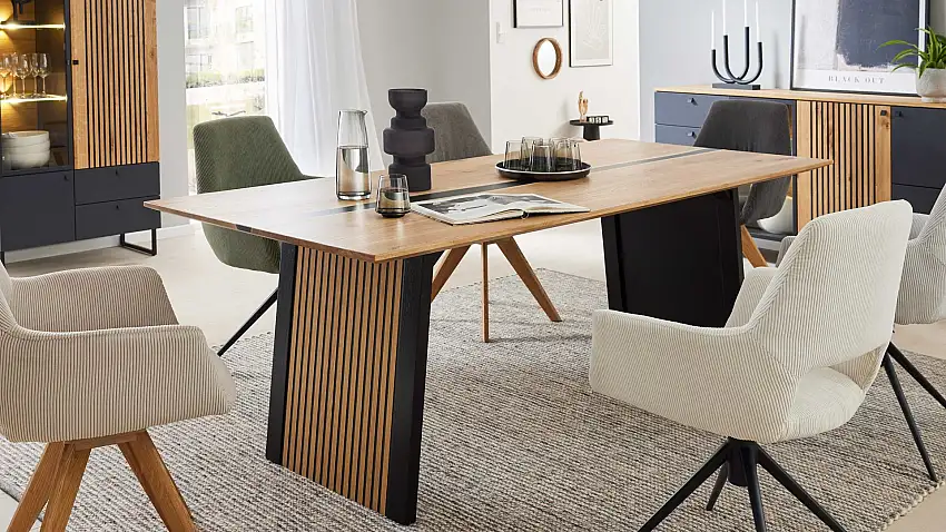 Interliving Esszimmer Serie 5605 – Esstisch, Charakter-Eiche & Schwarz - ca. 180 x 100 cm