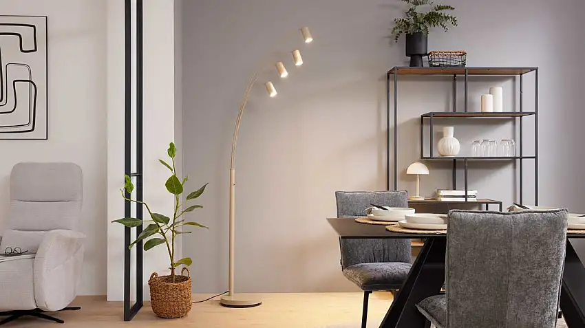 Interliving Leuchten Serie 9354 - Stehlampe, sandfarbenes Metall - Höhe ca. 204 cm
