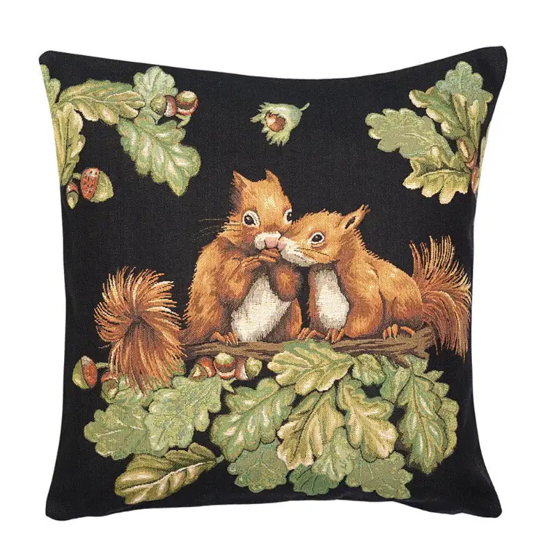 Kissenhülle Gobelin zwei Eichhörnchen im Eichenbaum