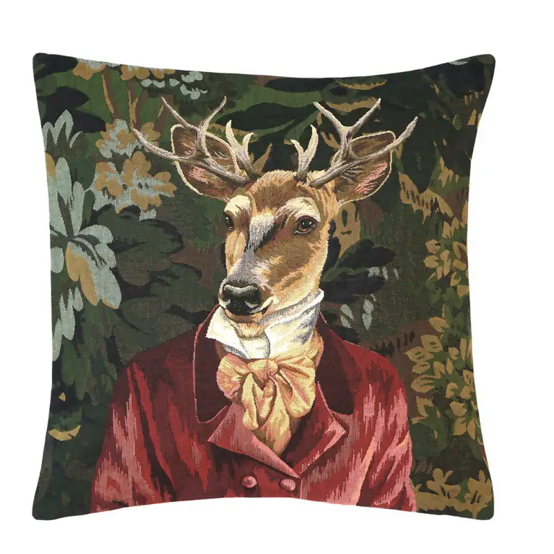 Kissenhülle Gobelin Rehbock im roten Jacket