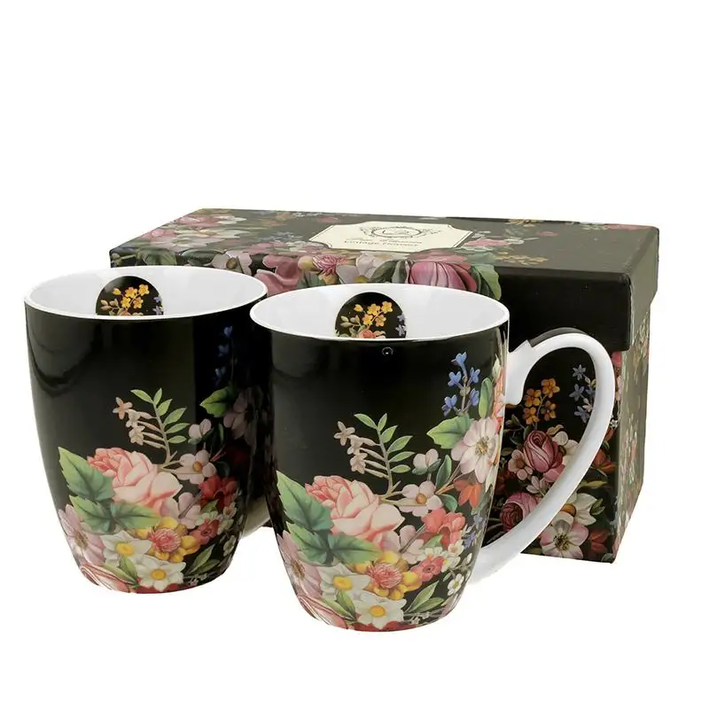 2 Henkelbecher Vintage Flowers black