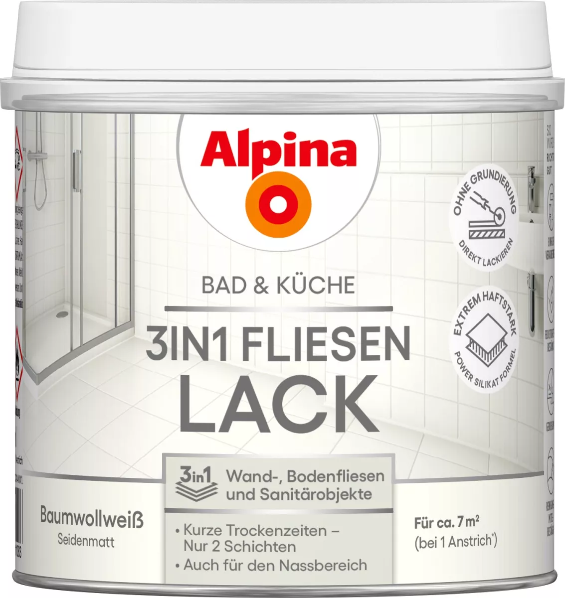 Alpina Bad & Küche 3in1 Fliesenlack Baumwollweiss 0,5 Liter