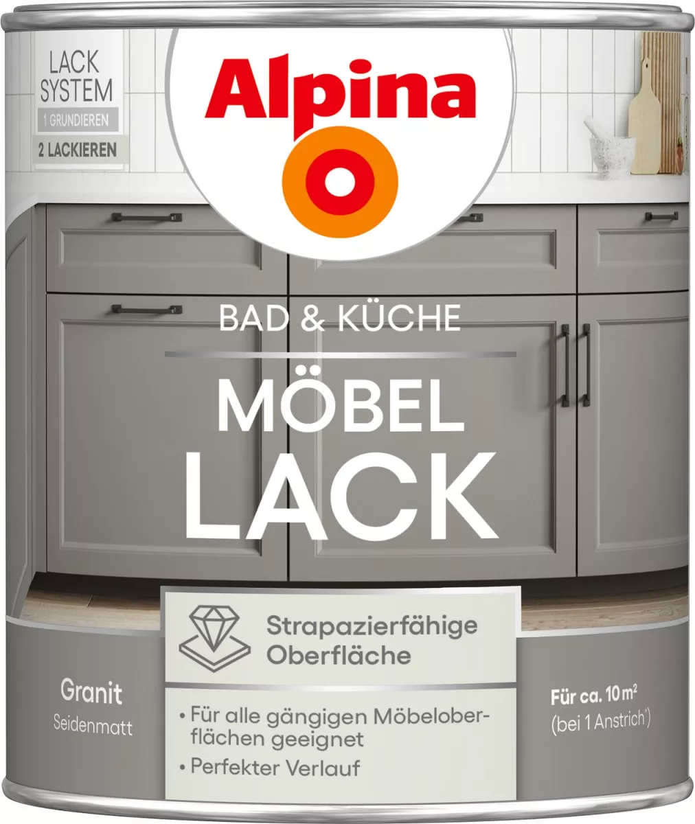 Alpina Bad & Küche Möbel-Lack Granit Seidenmatt 0,75 Liter