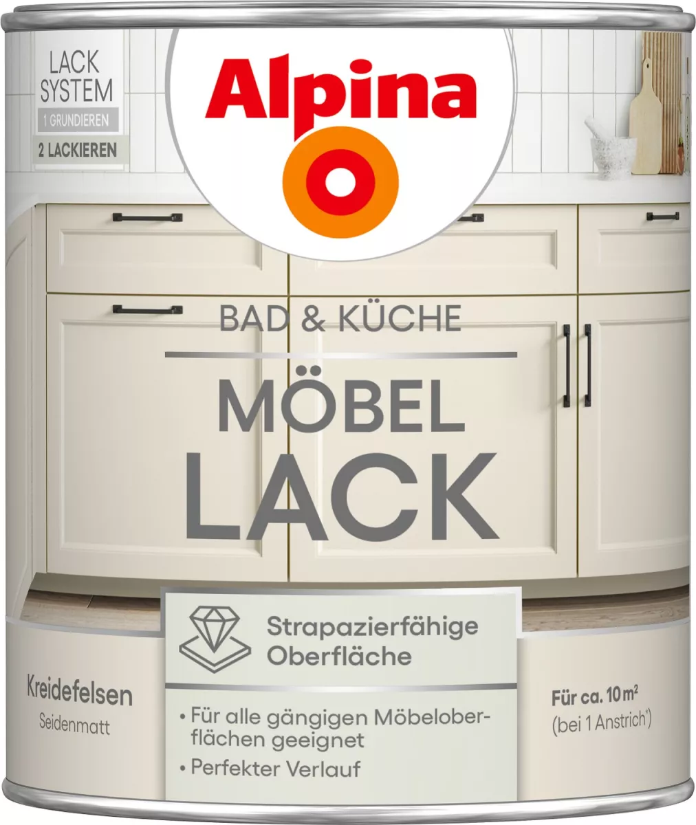 Alpina Bad & Küche Möbel-Lack Kreidefelsen Seidenmatt 0,75 Liter