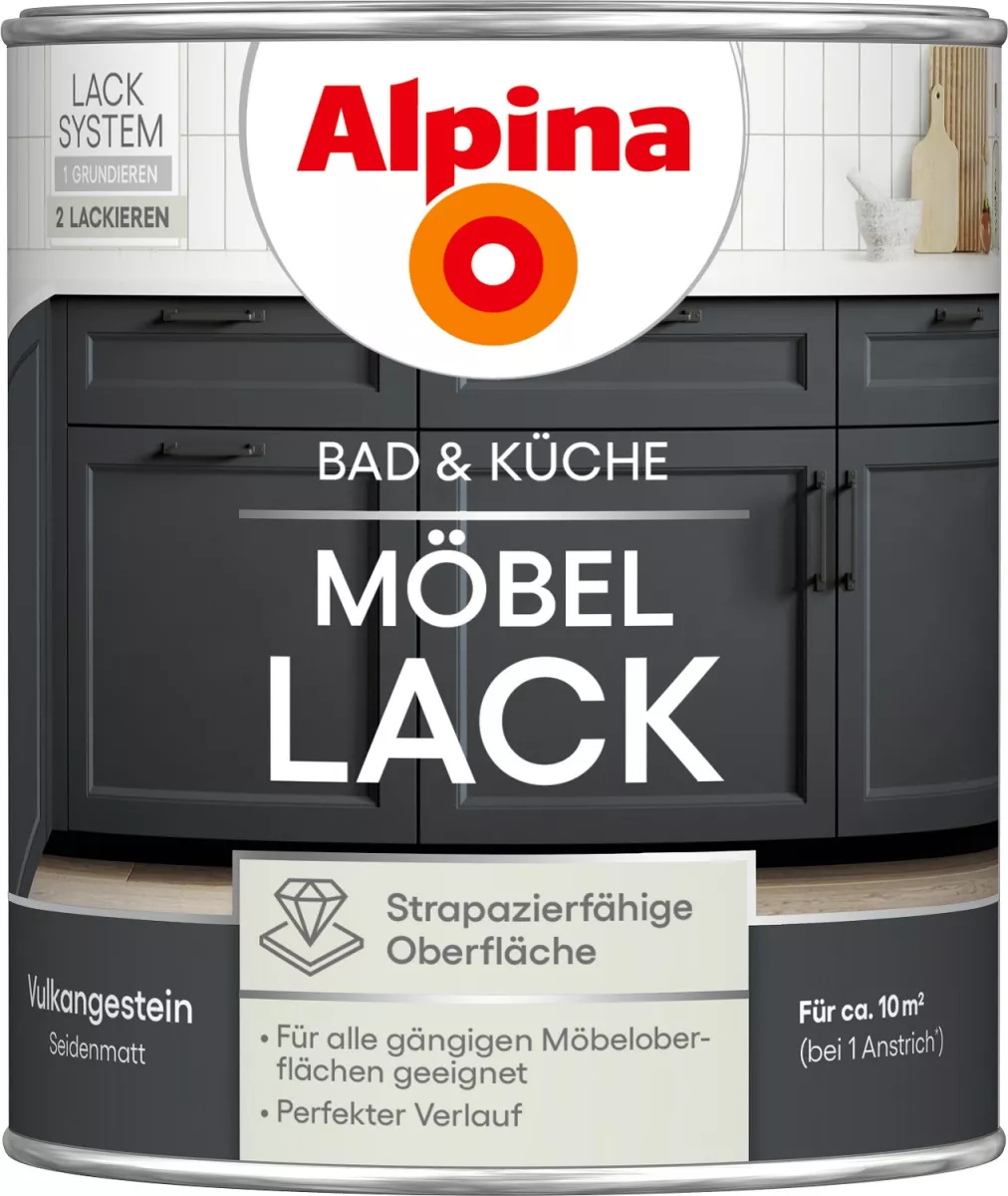 Alpina Bad & Küche Möbel-Lack Vulkangestein Seidenmatt 0,75 Liter