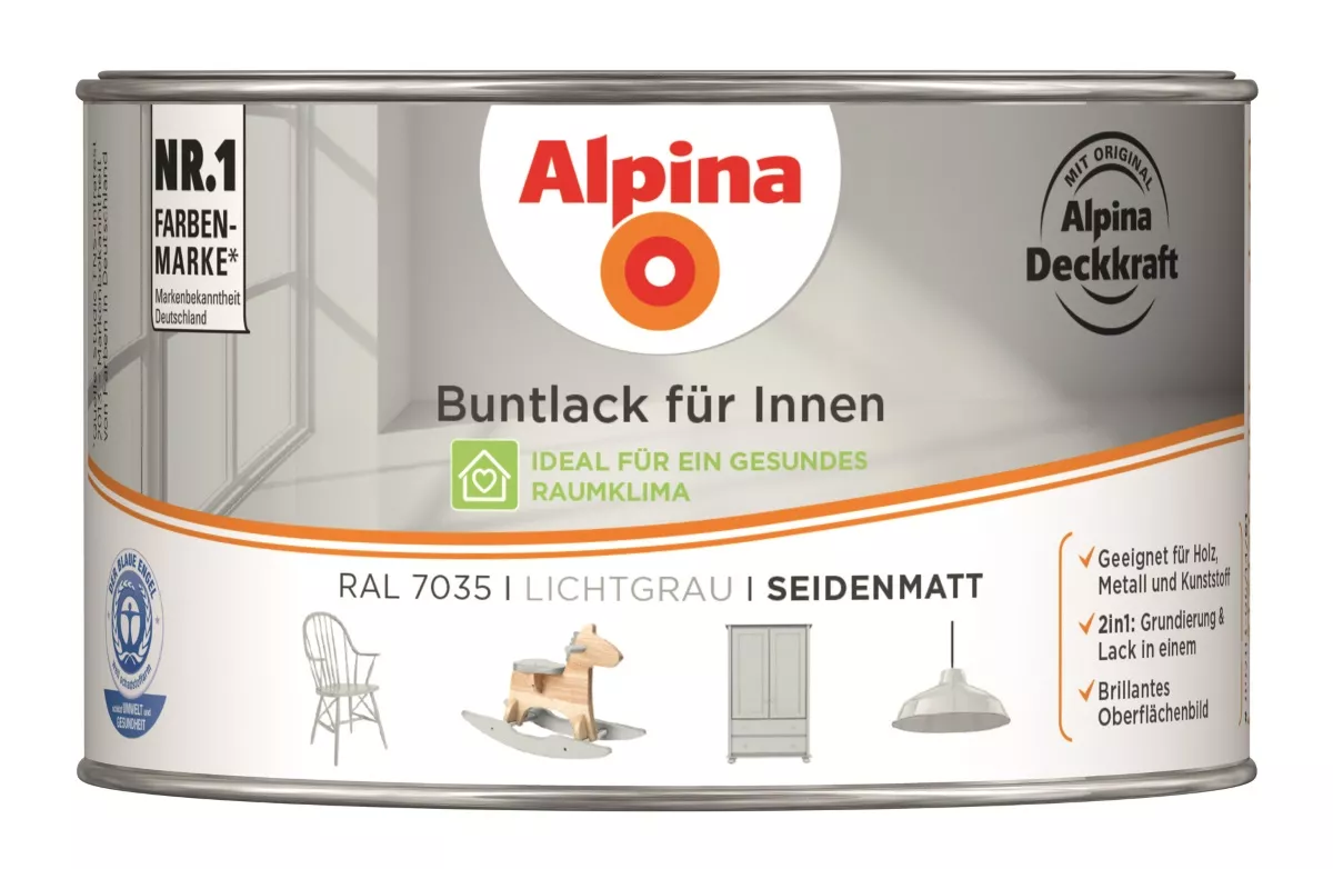 Alpina Buntlack für Innen Lichtgrau (RAL 7035) seidenmatt 300 ml