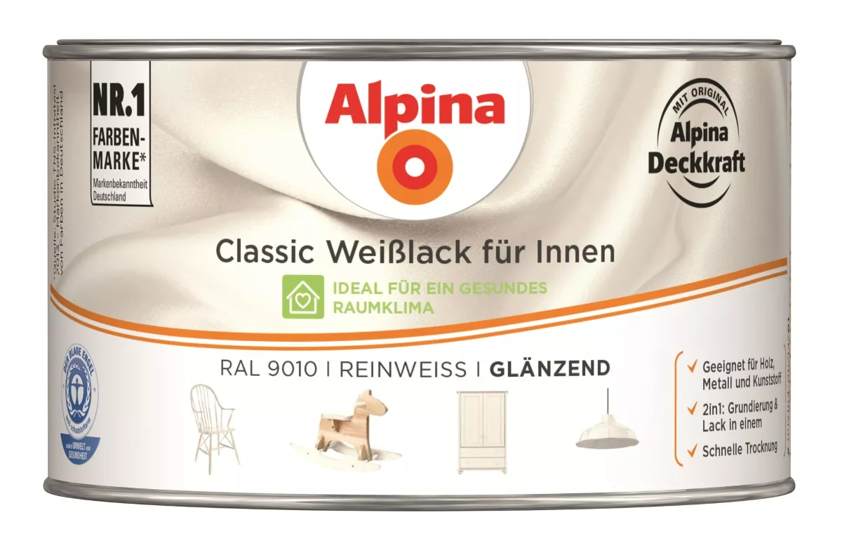 Alpina Classic Weißlack für Innen Reinweiß (RAL 9010) glänzend 300 ml