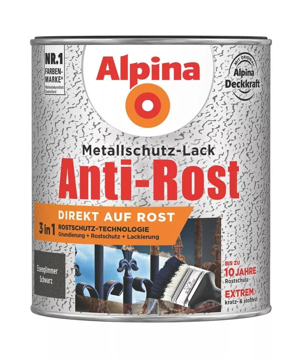 Alpina Metallschutz-Lack Anti-Rost Eisenglimmer 750 ml ca. RAL 9005 Schwarz