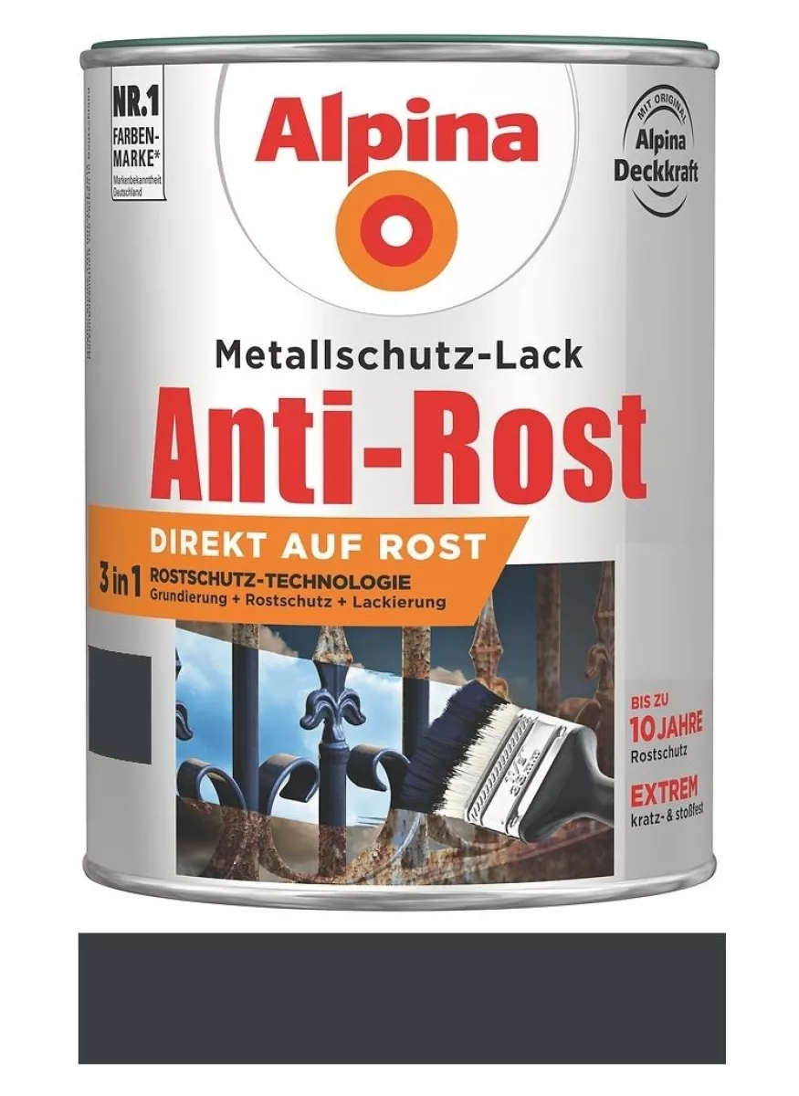 Alpina Metallschutz-Lack Anti-Rost Glänzend 750 ml Anthrazitgrau