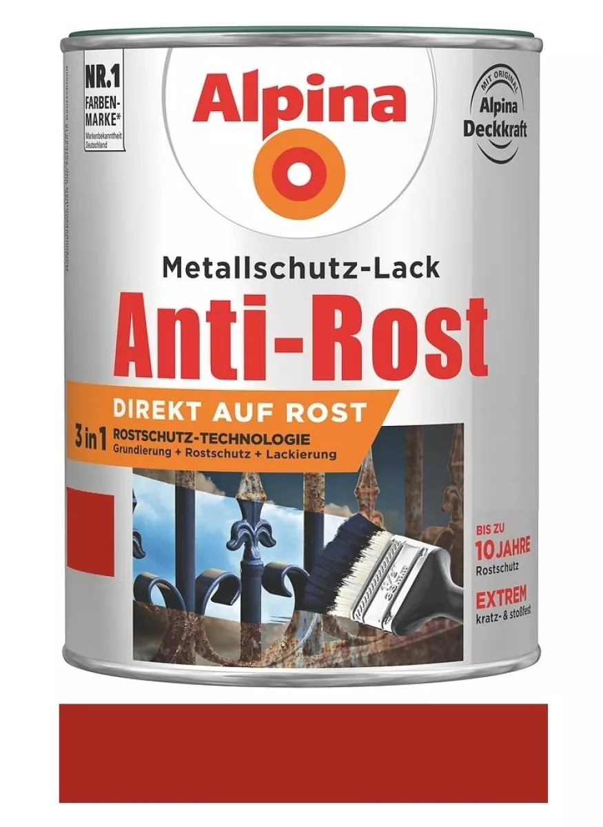 Alpina Metallschutz-Lack Anti-Rost Glänzend 750 ml Rot