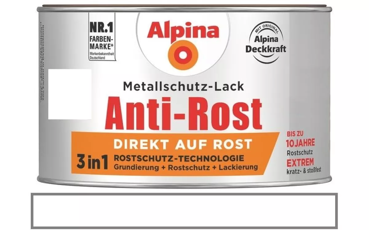 Alpina Metallschutz-Lack Anti-Rost Glänzend 300 ml RAL 9010 Weiß