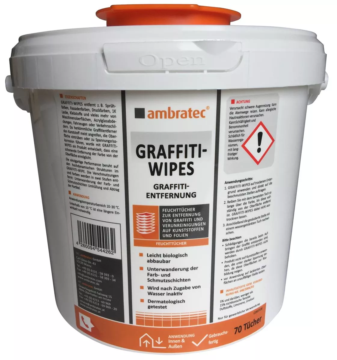 ambratec Graffiti Wipes Reinigungstücher für Kunststoff und Folien 70 Tücher pro Eimer