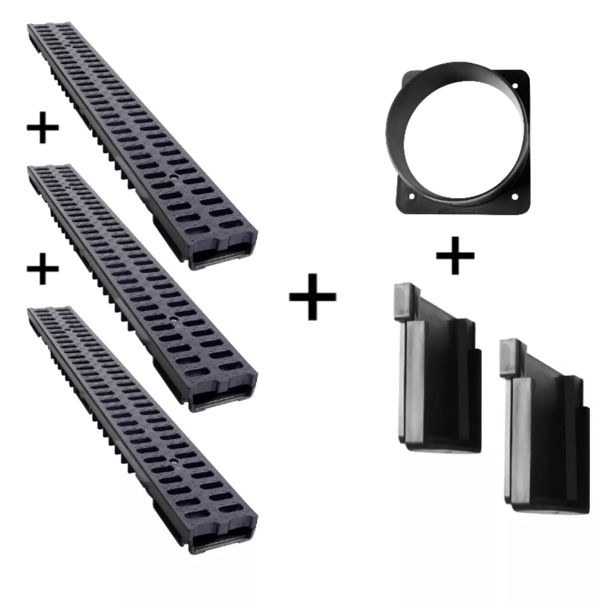 Bielbet Entwässerungsrinne Kunststoff Klasse 1,5t 3x1m 5,5cm 3er Set + Zubehör