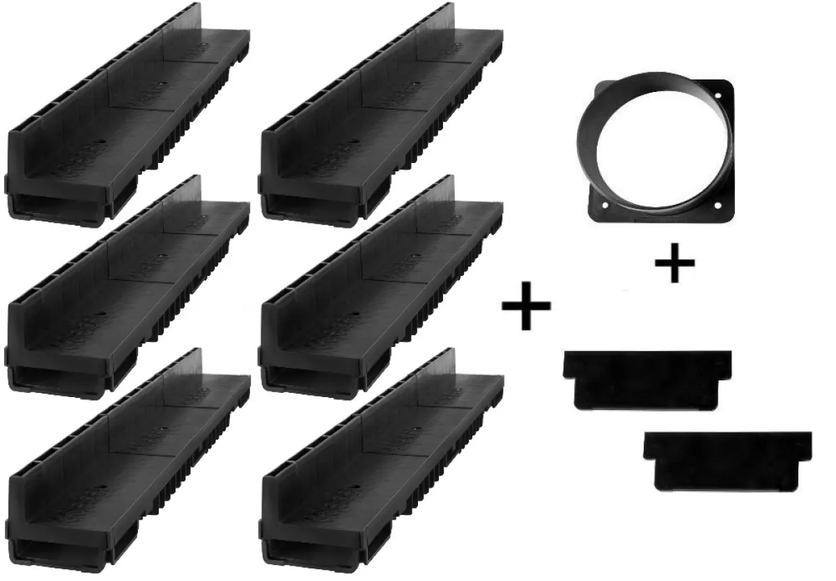 Bielbet Schlitzrinne H5,5cm + 5,5cm Kunststoff Entwässerungsrinne 1m 6er Set + Zubehör