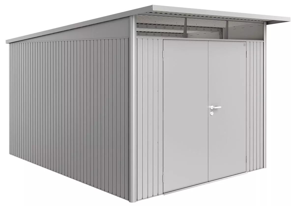 Biohort Gerätehaus AvantGarde, silber-metallic, Doppeltür, 260 x 380 x 222 cm (Größe A8)