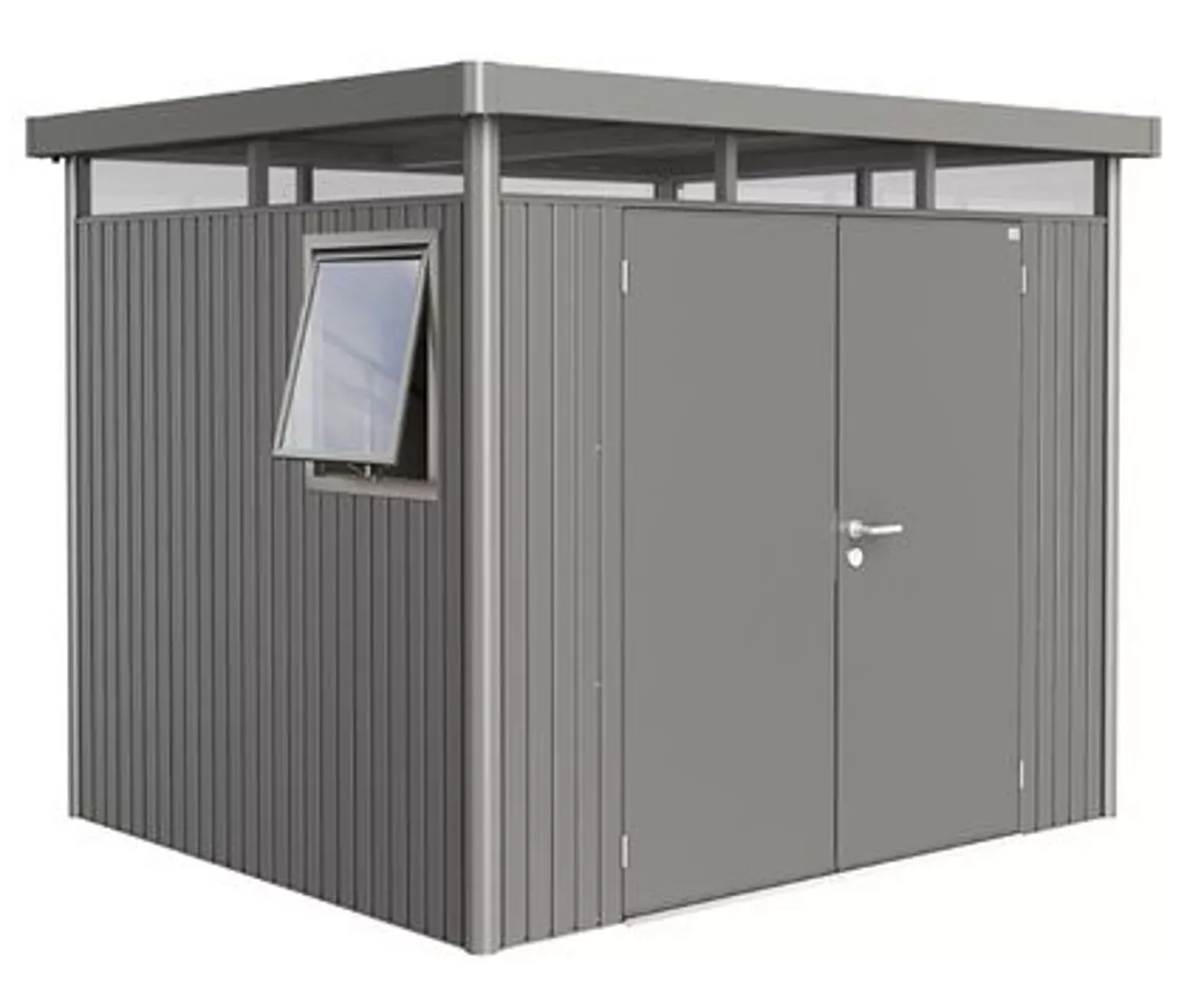 Biohort Gerätehaus HighLine Gr. H3 Window Edition quarzgrau-metallic mit Doppeltür 275x235x222 cm