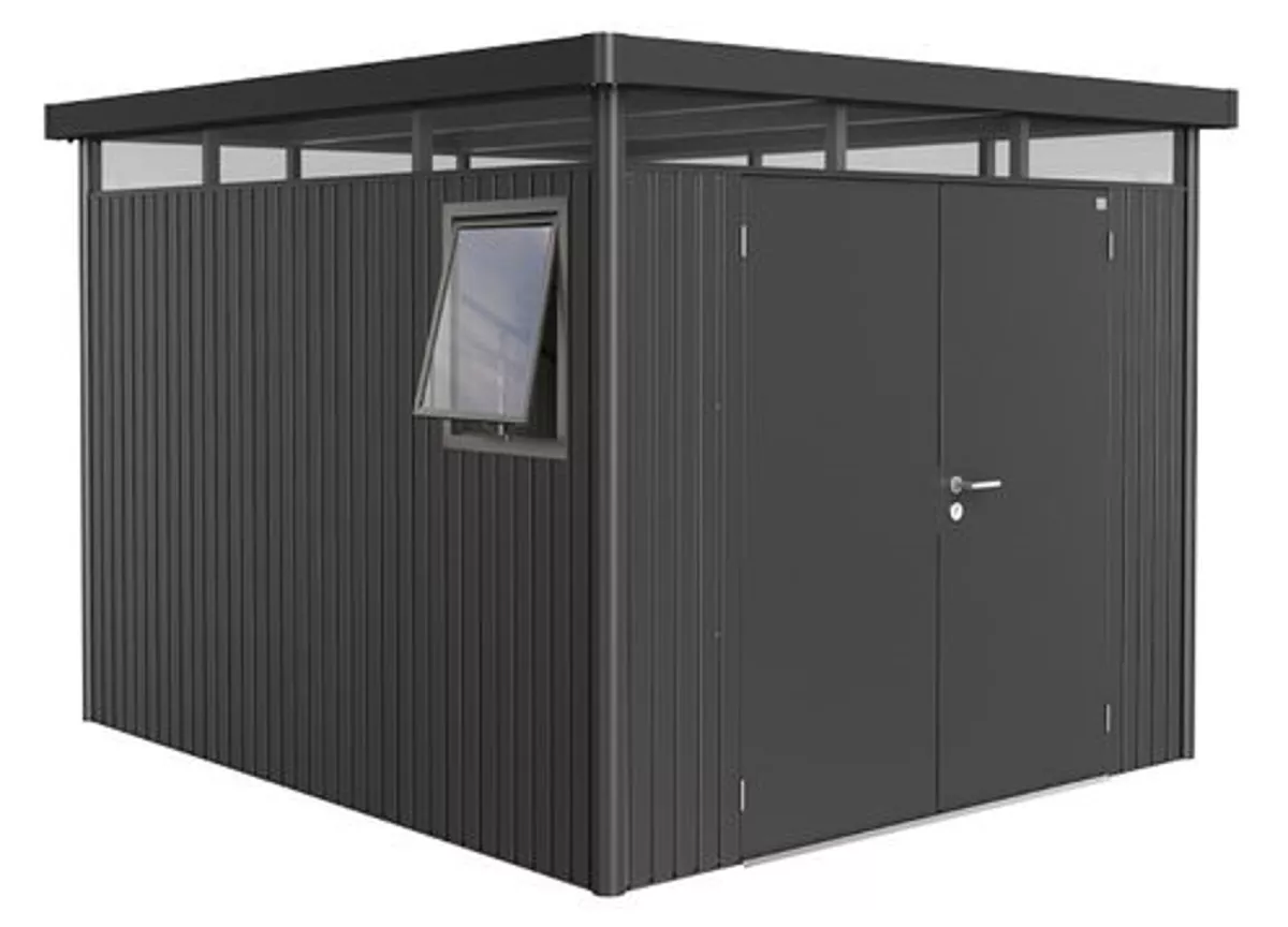 Biohort Gerätehaus HighLine Gr. H5 Window Edition dunkelgrau-metallic mit Doppeltür 275 x 315 x 222 cm