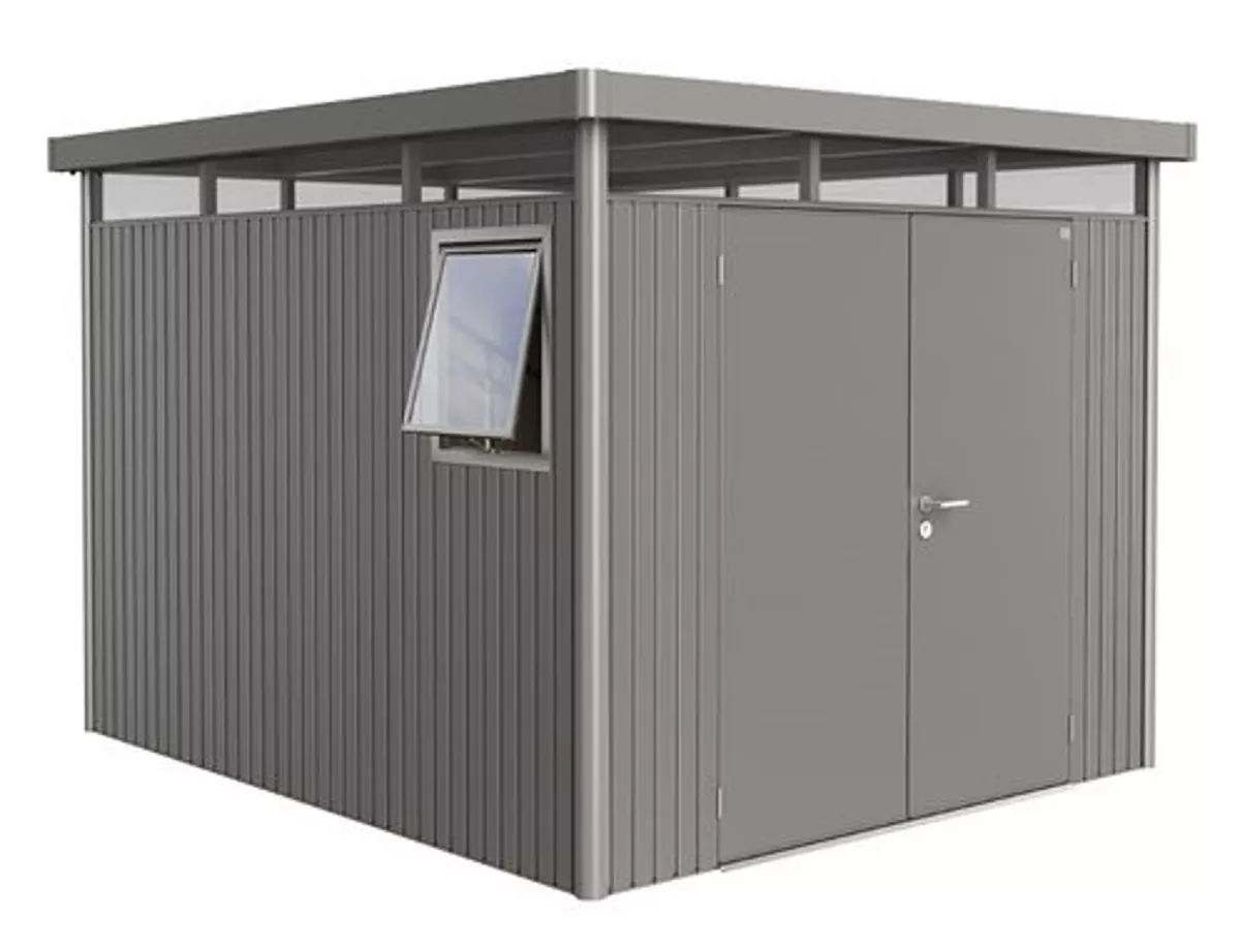 Biohort Gerätehaus HighLine Gr. H5 Window Edition quarzgrau-metallic mit Doppeltür 275x315x222 cm
