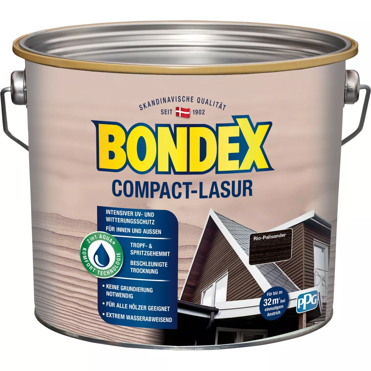 Bondex Compact Lasur für Innen und Außen Holzlasur Holzschutzlasur 2,5 L Rio Palisander Holzfarbe