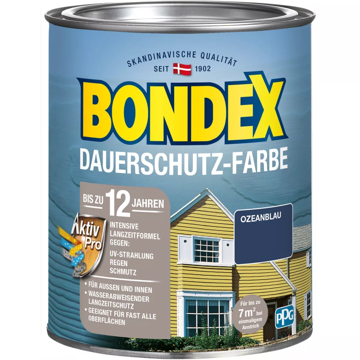 Bondex Dauerschutz-Farbe Wetterschutzfarbe Holzfarbe 0,75 L Ozean Blau