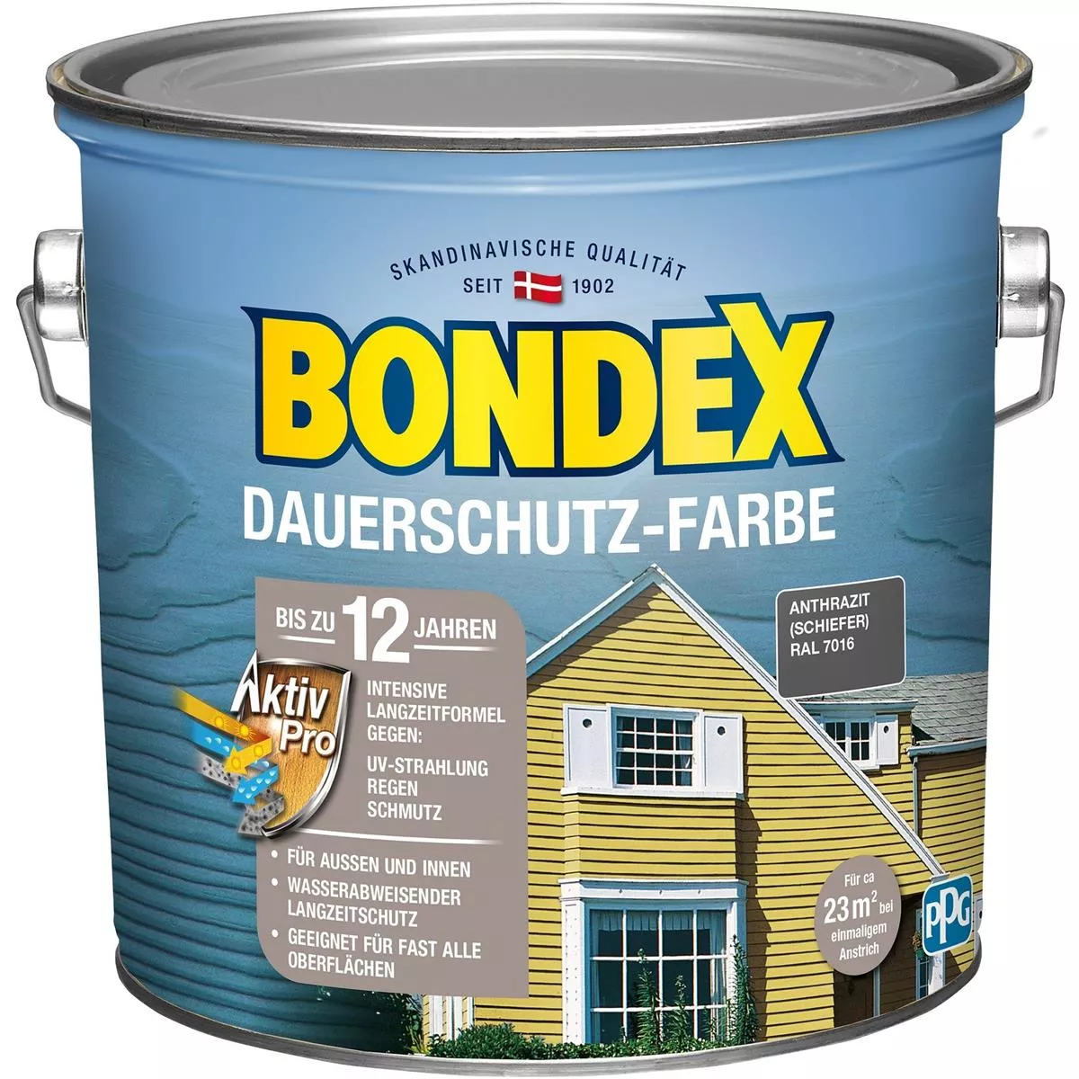 Bondex Dauerschutz-Farbe Wetterschutzfarbe Holzfarbe 2,5 L Schiefer