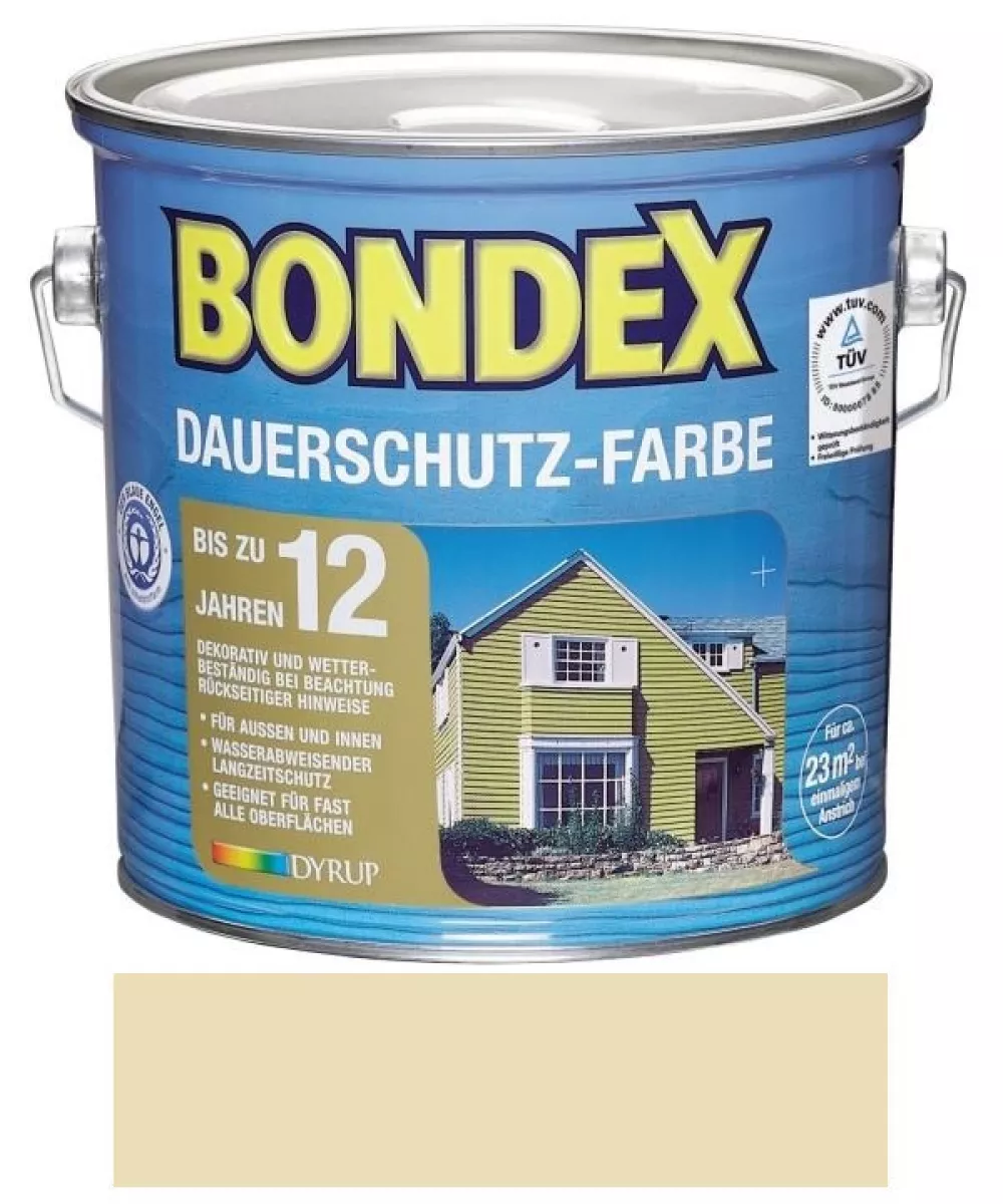 Bondex Dauerschutz-Farbe Wetterschutzfarbe Holzfarbe 2,5 L Cremeweiss