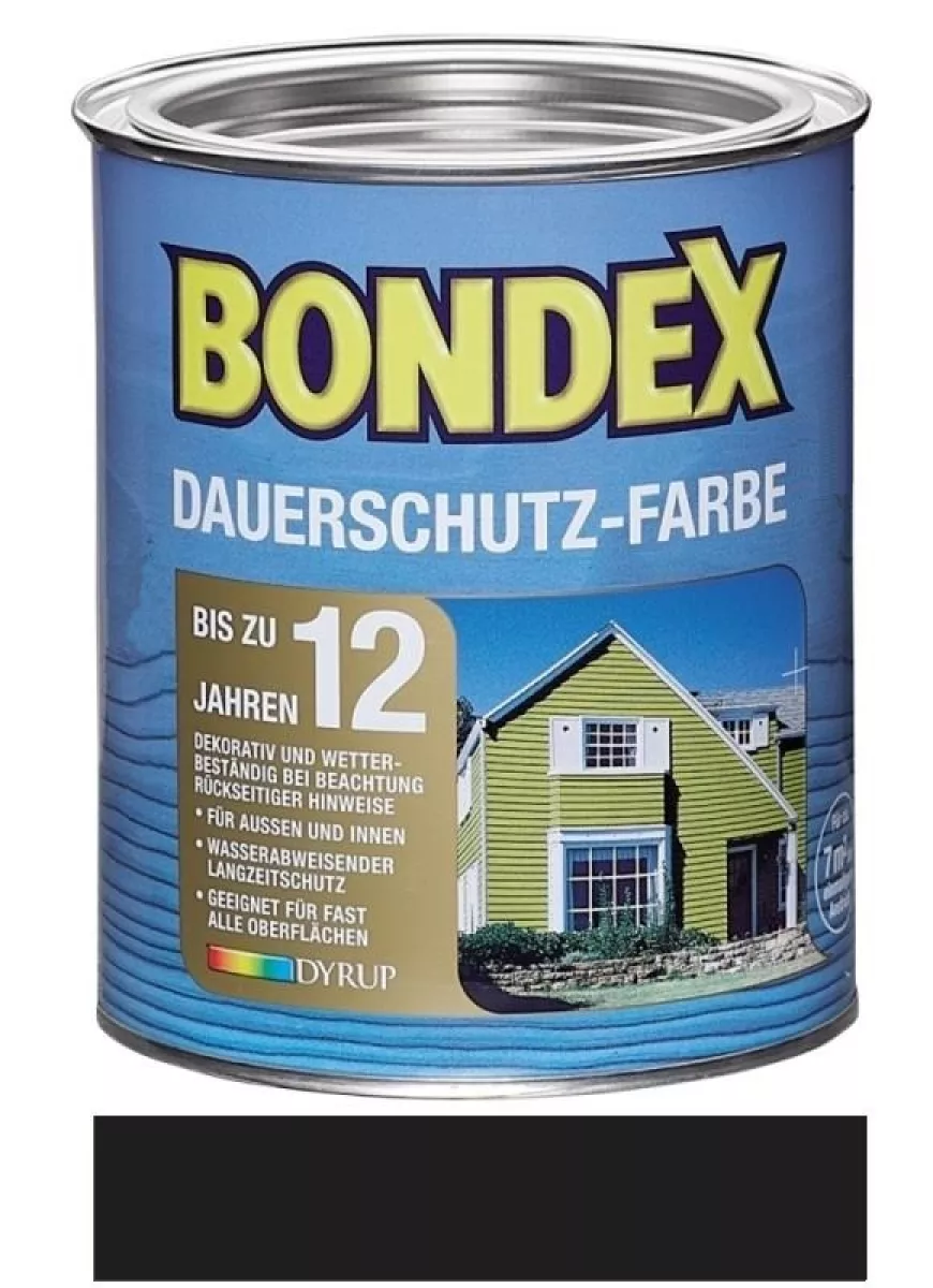 Bondex Dauerschutz-Farbe Wetterschutzfarbe Holzfarbe 0,75 L Schwarz