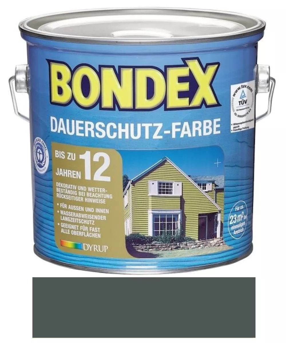 Bondex Dauerschutz-Farbe Wetterschutzfarbe Holzfarbe 2,5 L Basaltgrau