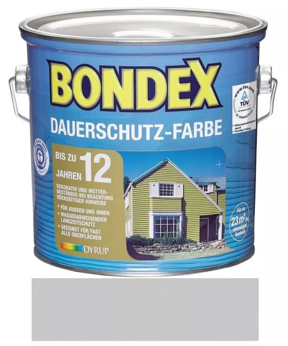 Bondex Dauerschutz-Farbe Wetterschutzfarbe Holzfarbe 2,5 L Silbergrau