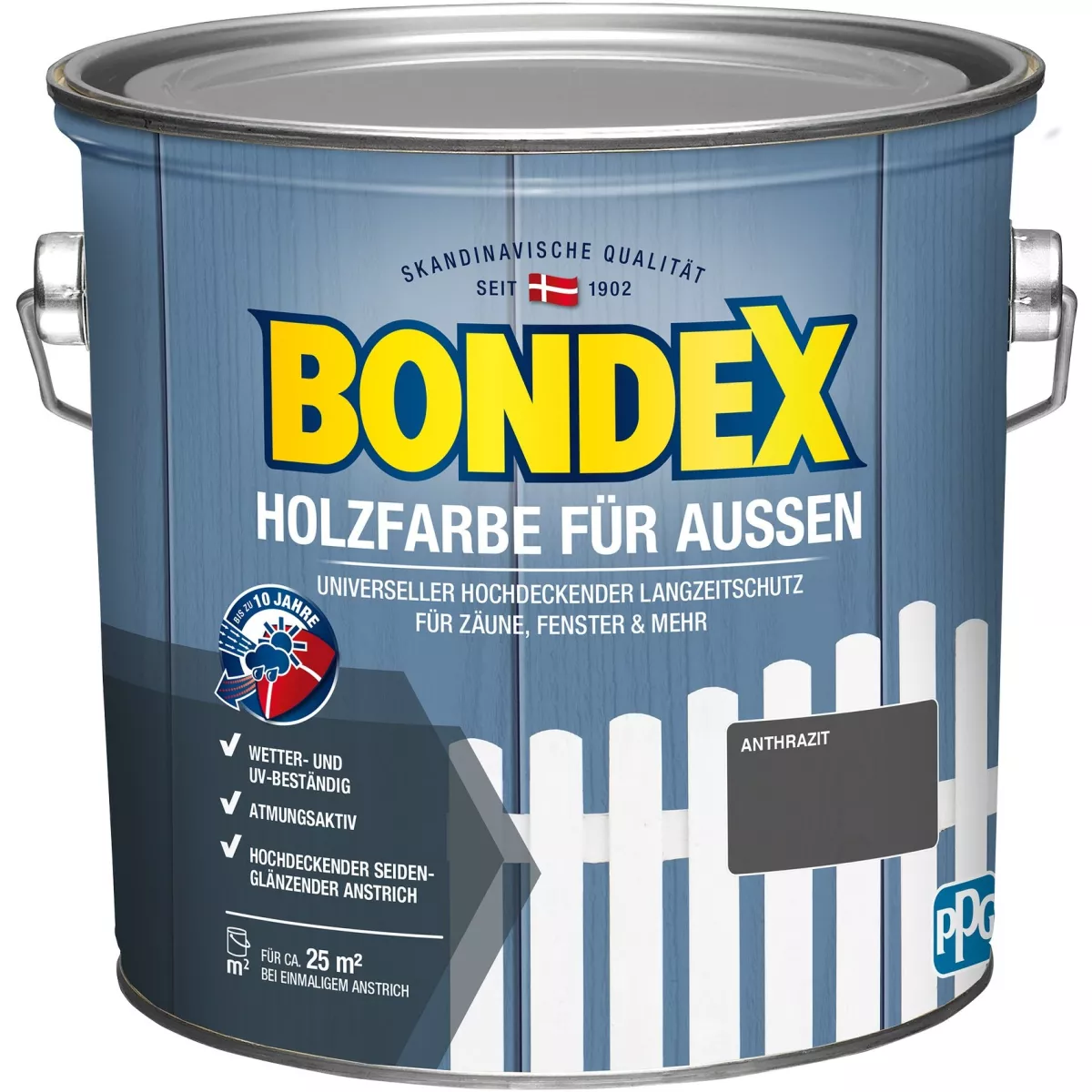 Bondex Holzfarbe für Außen 2,5 L anthrazit - Wetterschutzfarbe Seidenglänzend