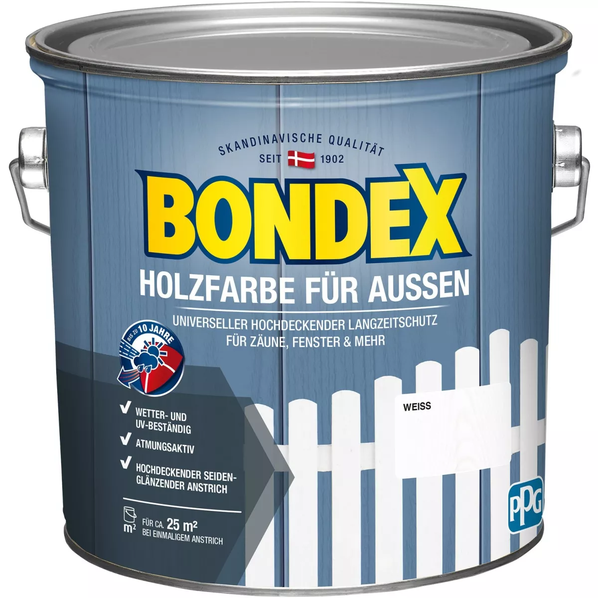 Bondex Holzfarbe für Außen 2,5 L weiß - Wetterschutzfarbe Seidenglänzend