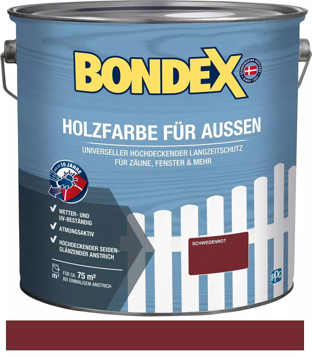 Bondex Holzfarbe für Außen 7,5 L Schwedenrot - Wetterschutzfarbe Seidenglänzend