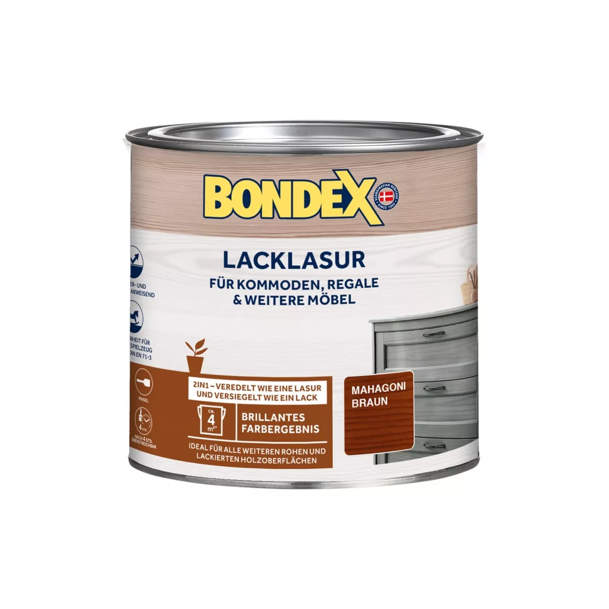 Bondex Lacklasur 2in1 Möbellack Lack und Lasur für Möbel Mahagoni Braun 0,375 L