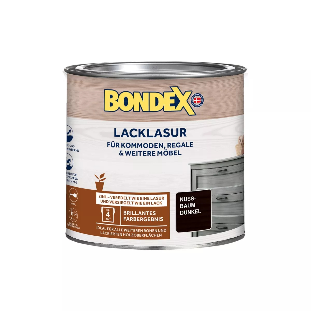 Bondex Lacklasur 2in1 Möbellack Lack und Lasur für Möbel Nussbaum Dunkel 0,375 L