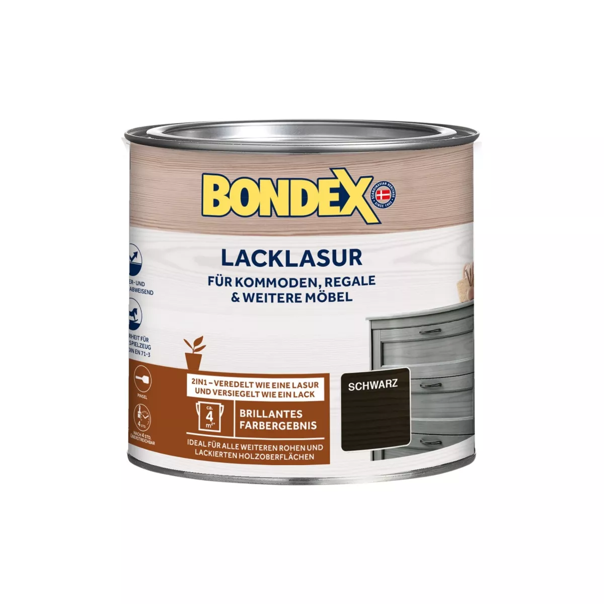 Bondex Lacklasur 2in1 Möbellack Lack und Lasur für Möbel Schwarz 0,375 L