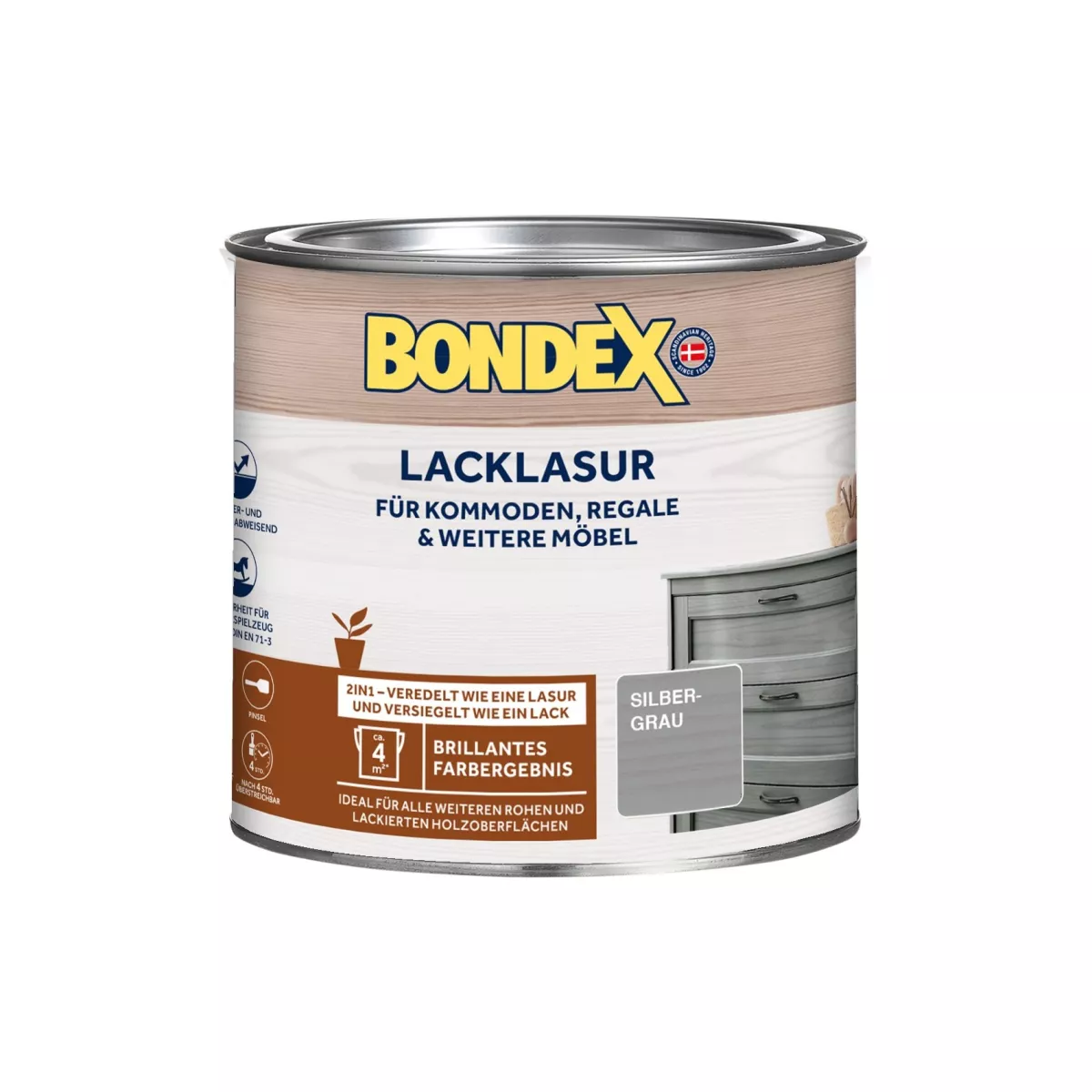Bondex Lacklasur 2in1 Möbellack Lack und Lasur für Möbel Silbergrau 0,375 L