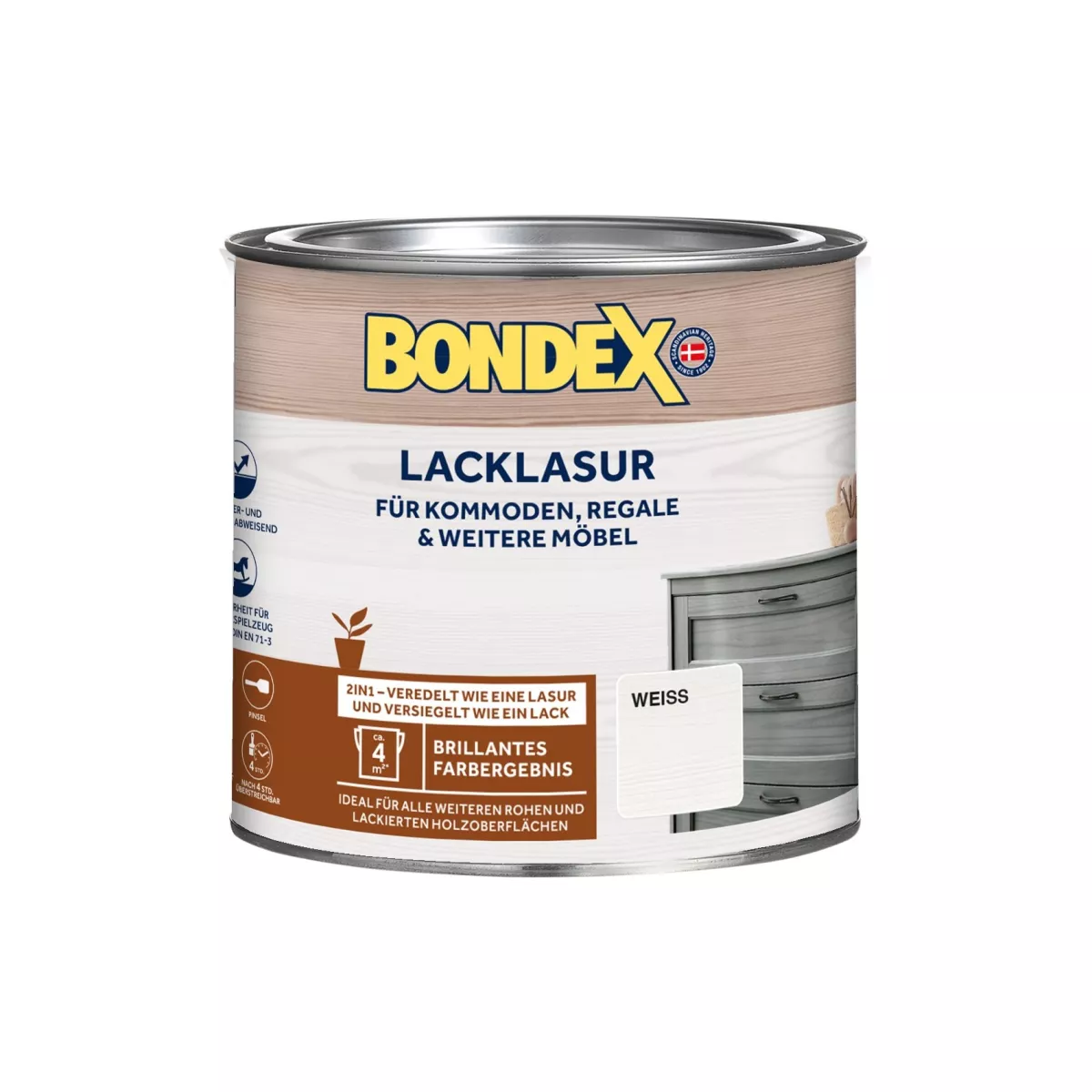 Bondex Lacklasur 2in1 Möbellack Lack und Lasur für Möbel Weiß 0,375 L