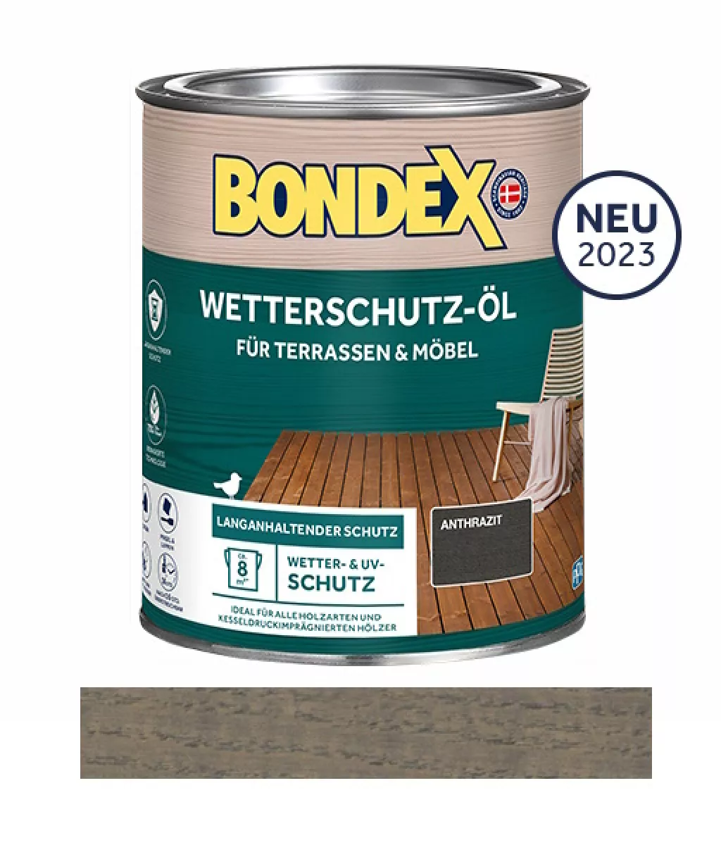 BONDEX Wetterschutz-Öl Grau 0,75 L - für Terrasse und Gartenmöbel