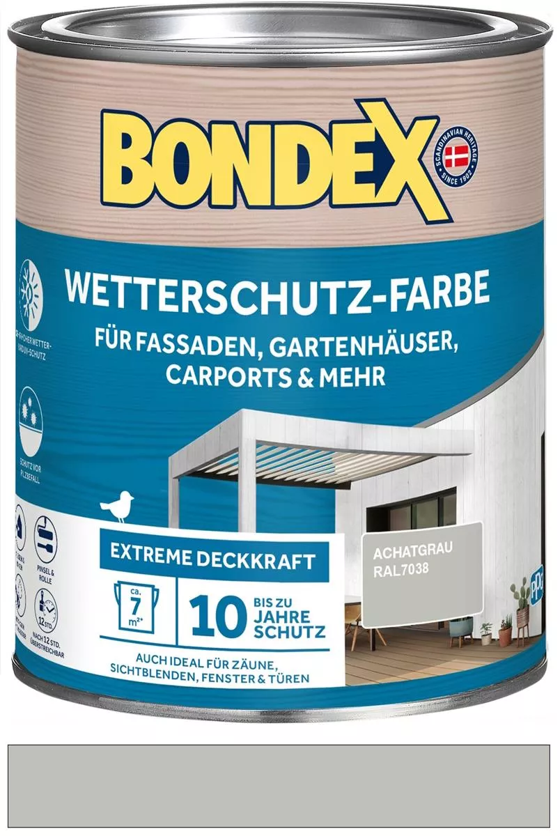 BONDEX Wetterschutz-Farbe achatgrau (RAL 7038) 0,75 L - Witterungs-/UV-Beständig