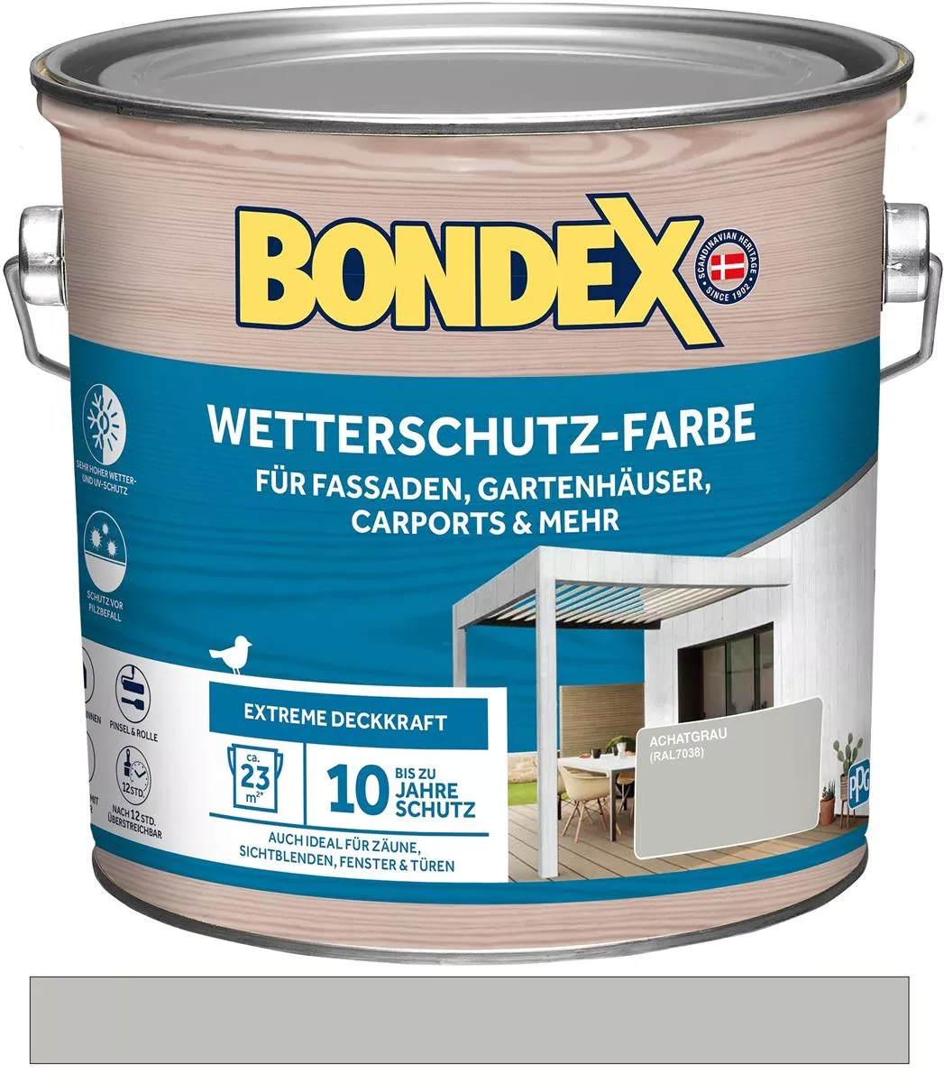 BONDEX Wetterschutz-Farbe Achatgrau (RAL 7038) 2,5 L - Witterungs-/UV-Beständig