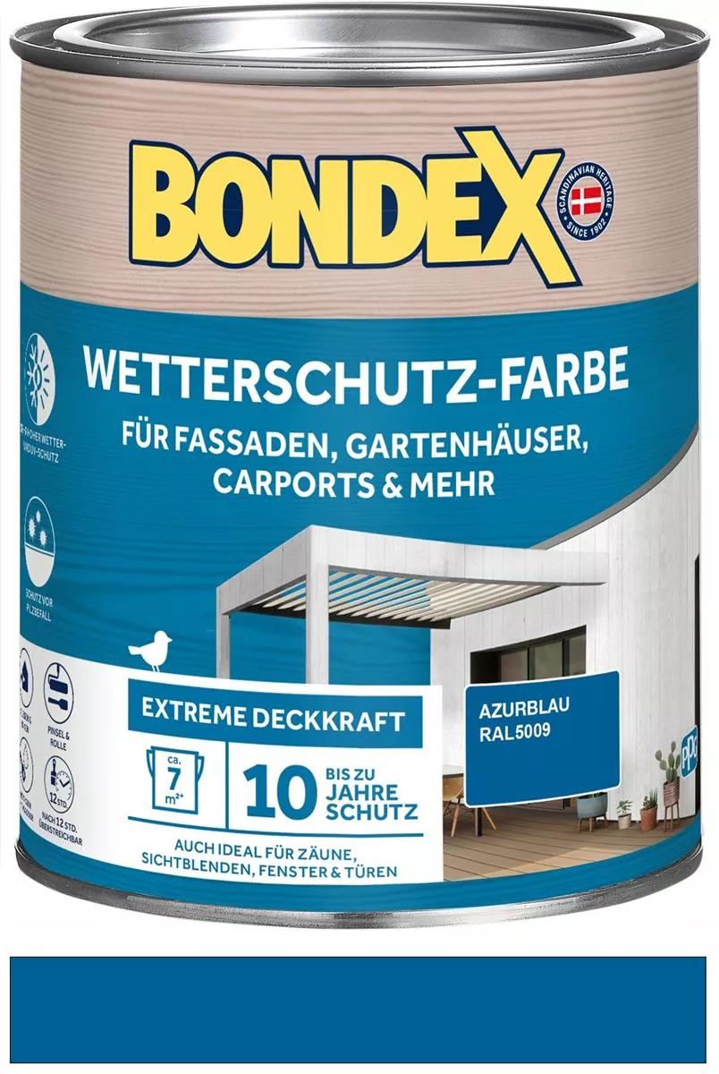 BONDEX Wetterschutz-Farbe azur (RAL 5009) 0,75 L - Witterungs-/UV-Beständig