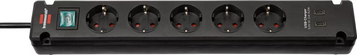 Brennenstuhl Bremounta Steckdosenleiste mit 2 USB C-Ladebuchsen 5-fach schwarz 3m H05VV-F3G1,5