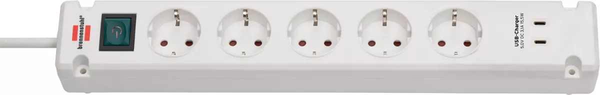 Brennenstuhl Bremounta Steckdosenleiste mit 2 USB C-Ladebuchsen 5-fach weiß 3m H05VV-F3G1,5