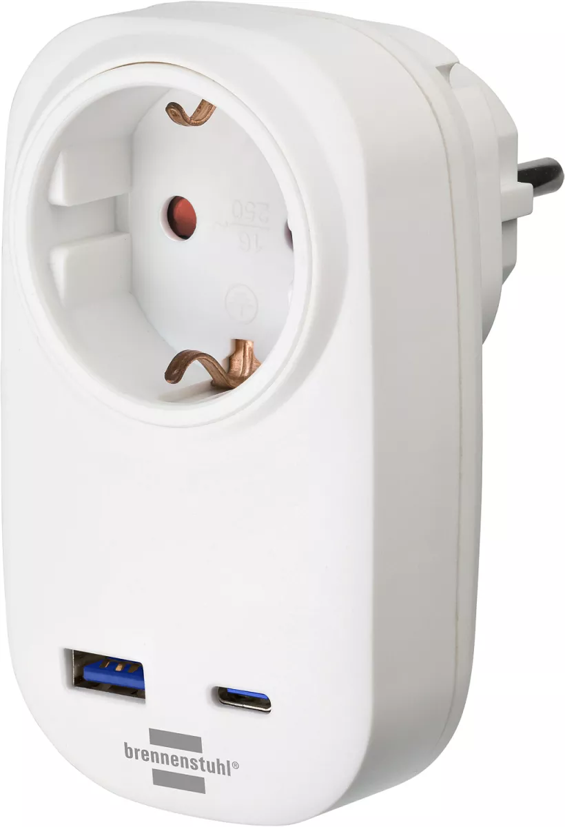 Brennenstuhl Steckdosenadapter mit USB C Power Delivery und USB A