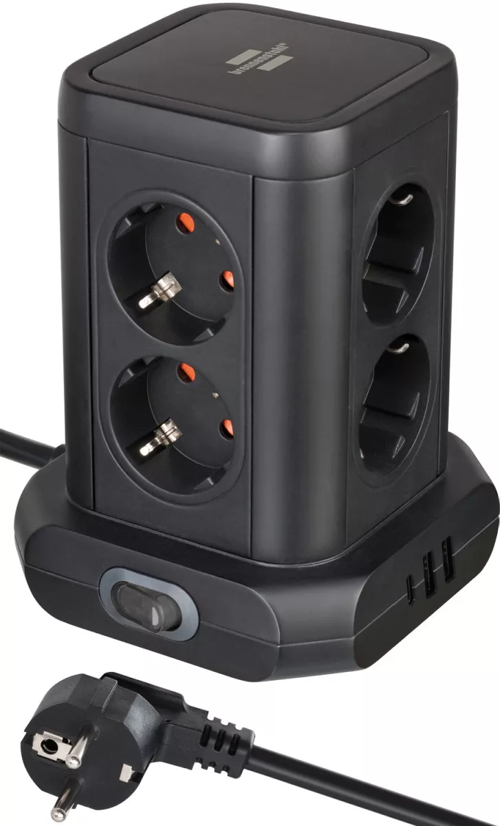 Brennenstuhl Steckdosenturm 8-fach mit 2x USB A & 1x USB C zum Schnellladen