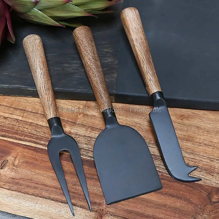 Chic Antique Käsemesser mit Holzgriff 3er Set Schwarz