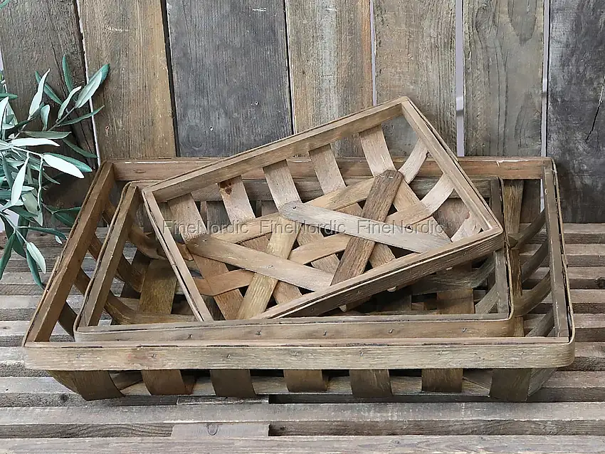 Chic Antique Korb Geflochten Holzschnitzel Groß
