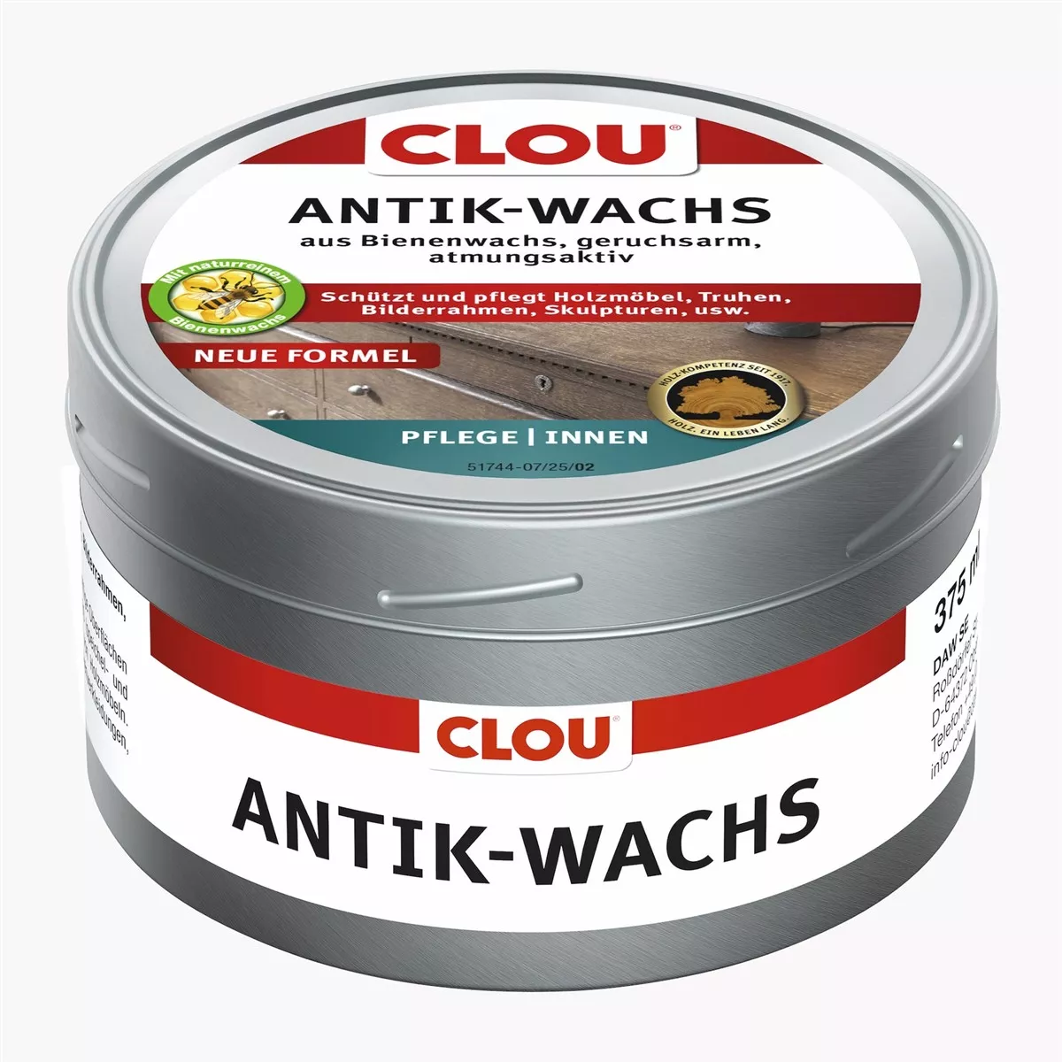 Clou Antik Wachs Möbelwachs Holzwachs fest natur 375 ml Bienenwachs innen