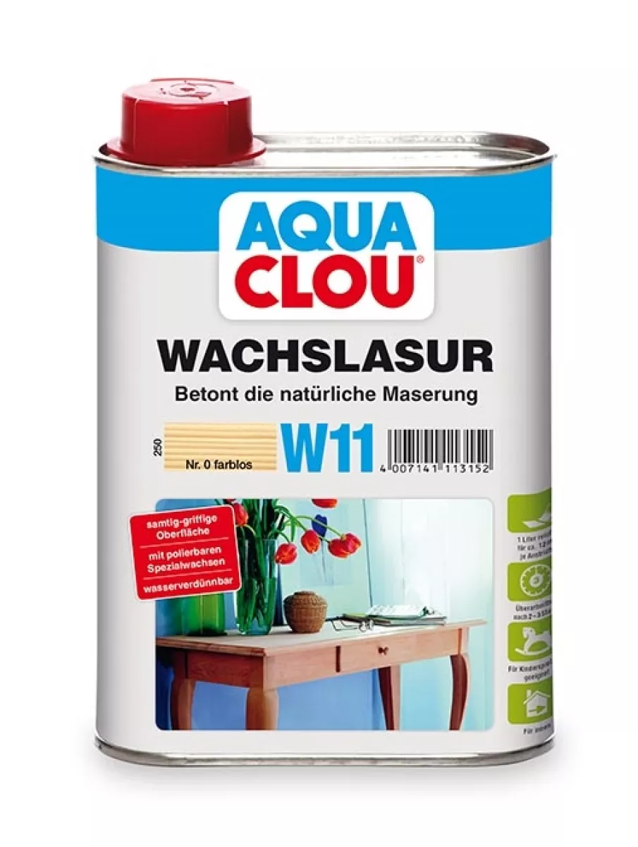 Clou AQ-Wachs- Lasur W11 farblos 2 in 1: Pflegt und schützt & betont die natürliche Holzmaserung 250 ml