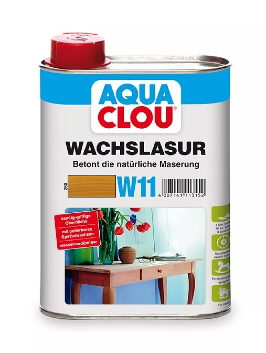 Clou AQ-Wachs- Lasur W11 hellbraun 2 in 1: Pflegt und schützt & betont die natürliche Holzmaserung 250 ml